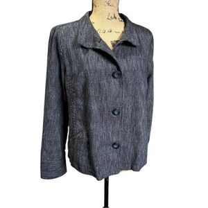 J Jill Blazer Jacket Dark Blue Black Woven Office Career Corporate‎ Mature Thick
